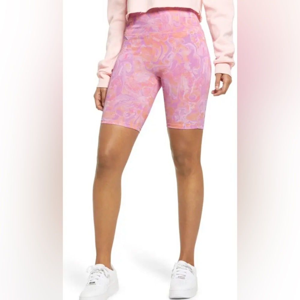 NWT bp. Nordstrom High Waist Bike Shorts Pink + Purple Spacey Pattern - Size S